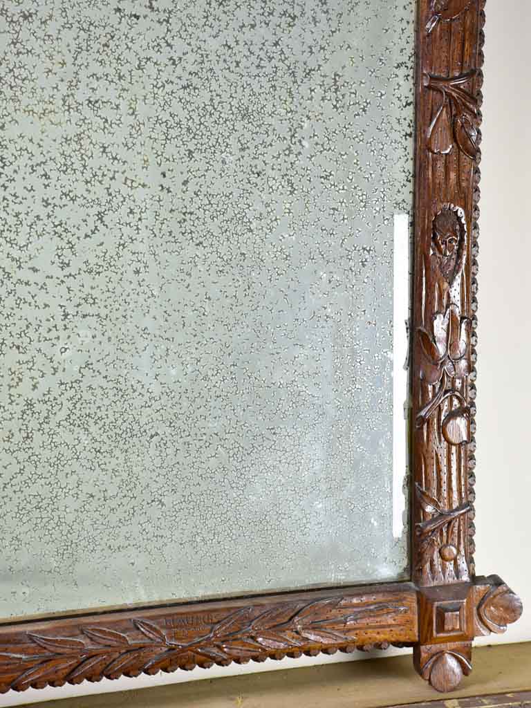 Folk art mirror dated 1891 carved wood - Foret Noire 30¾" x 53¼"