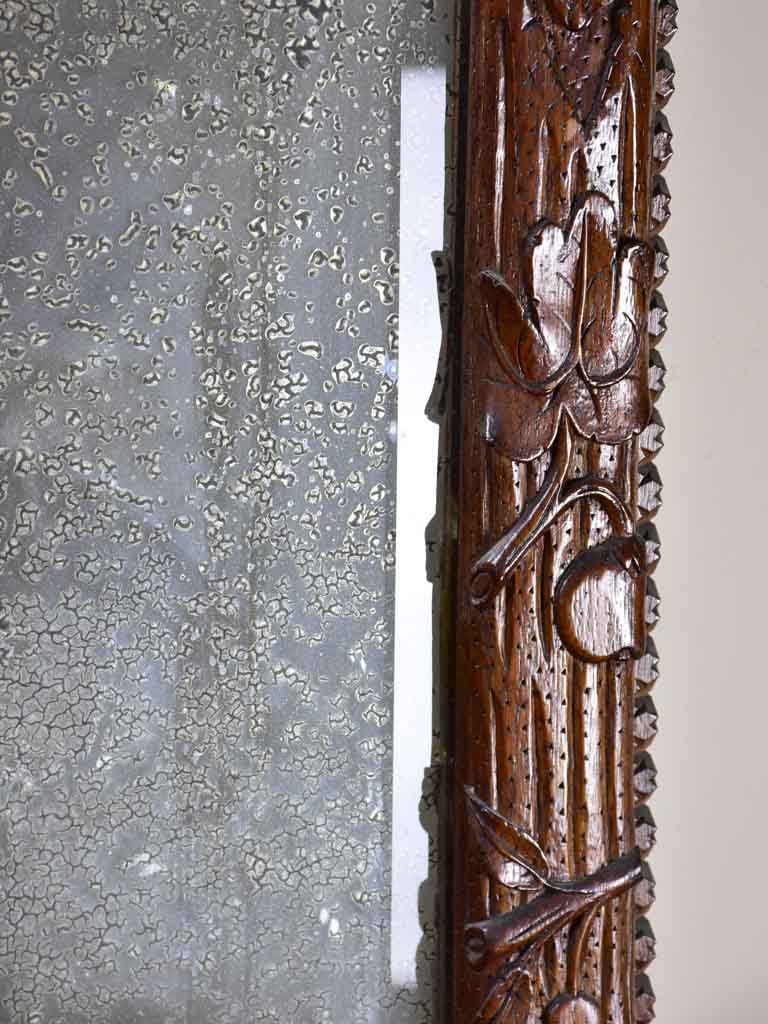 Folk art mirror dated 1891 carved wood - Foret Noire 30¾" x 53¼"