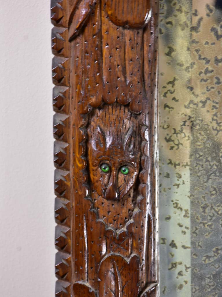 Folk art mirror dated 1891 carved wood - Foret Noire 30¾" x 53¼"