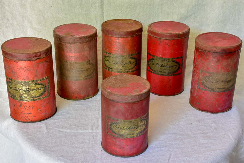 Collection of 6 antique French tole storage tins 9½"