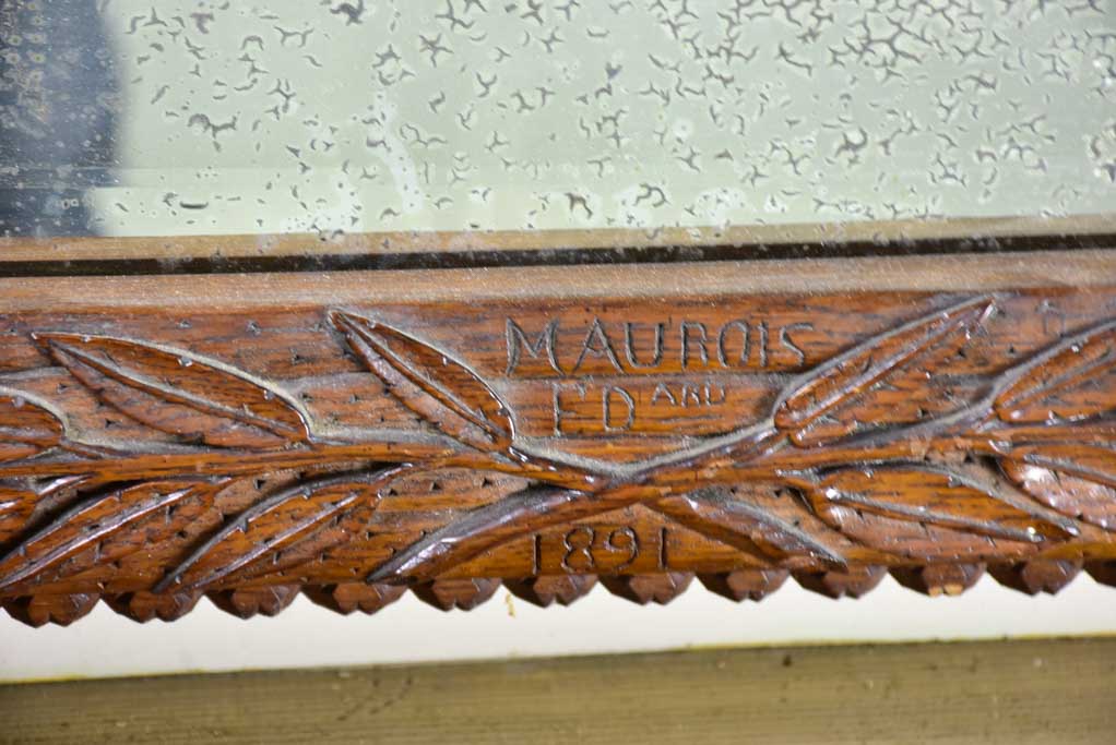 Folk art mirror dated 1891 carved wood - Foret Noire 30¾" x 53¼"