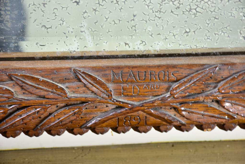 Folk art mirror dated 1891 carved wood - Foret Noire 30¾" x 53¼"