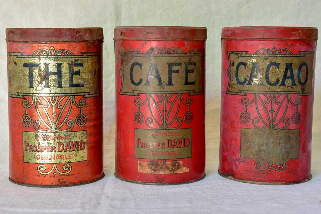 Collection of 6 antique French tole storage tins 9½"