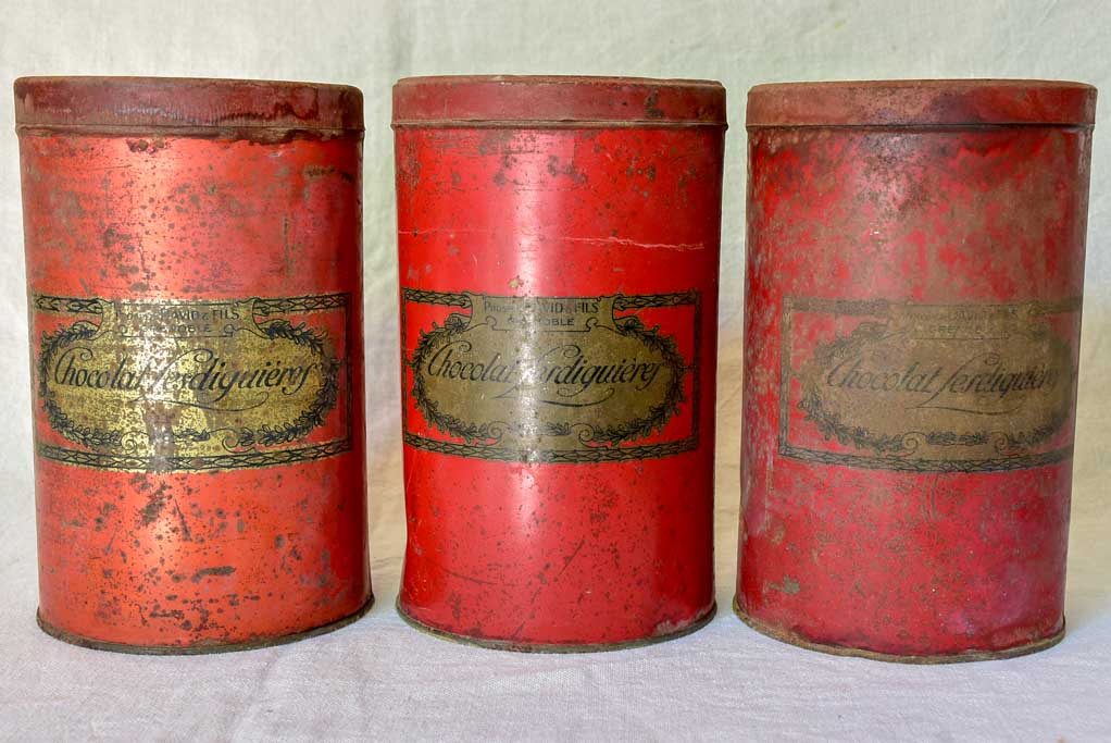 Collection of 6 antique French tole storage tins 9½"