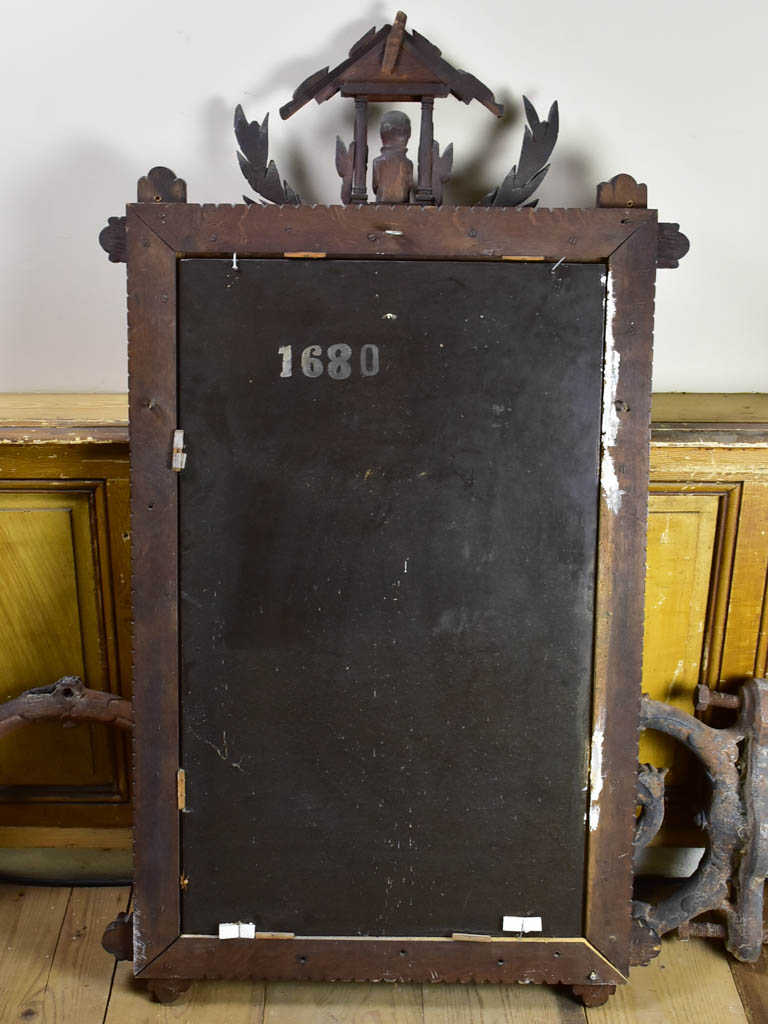 Folk art mirror dated 1891 carved wood - Foret Noire 30¾" x 53¼"