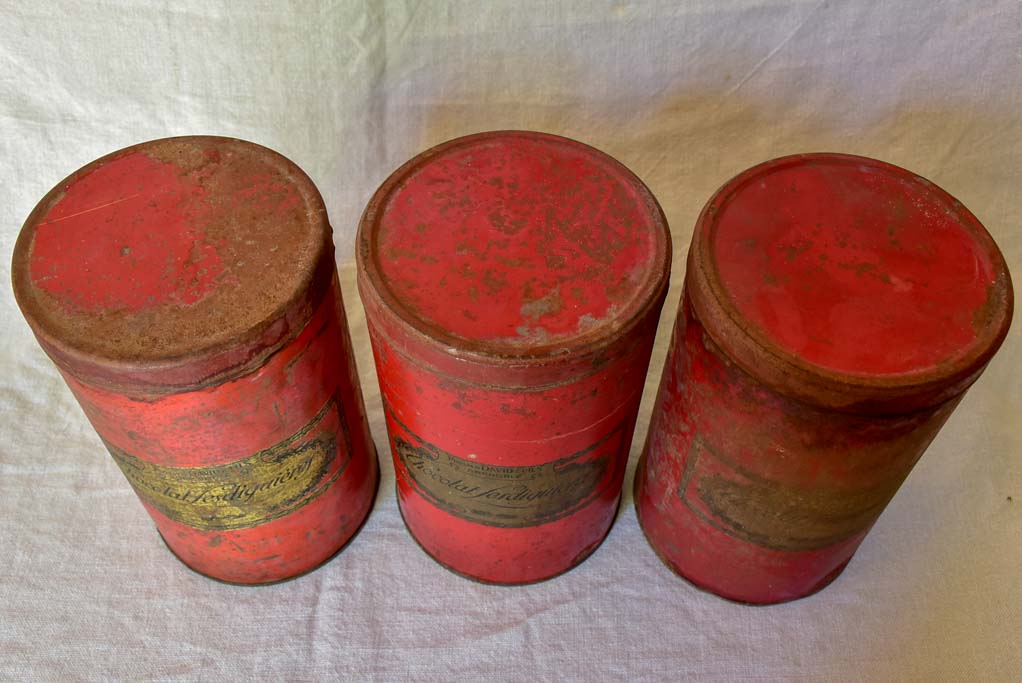 Collection of 6 antique French tole storage tins 9½"