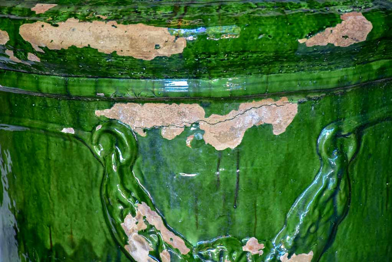 Pair of large French garden urns with Green glaze from St John De Fos 26"