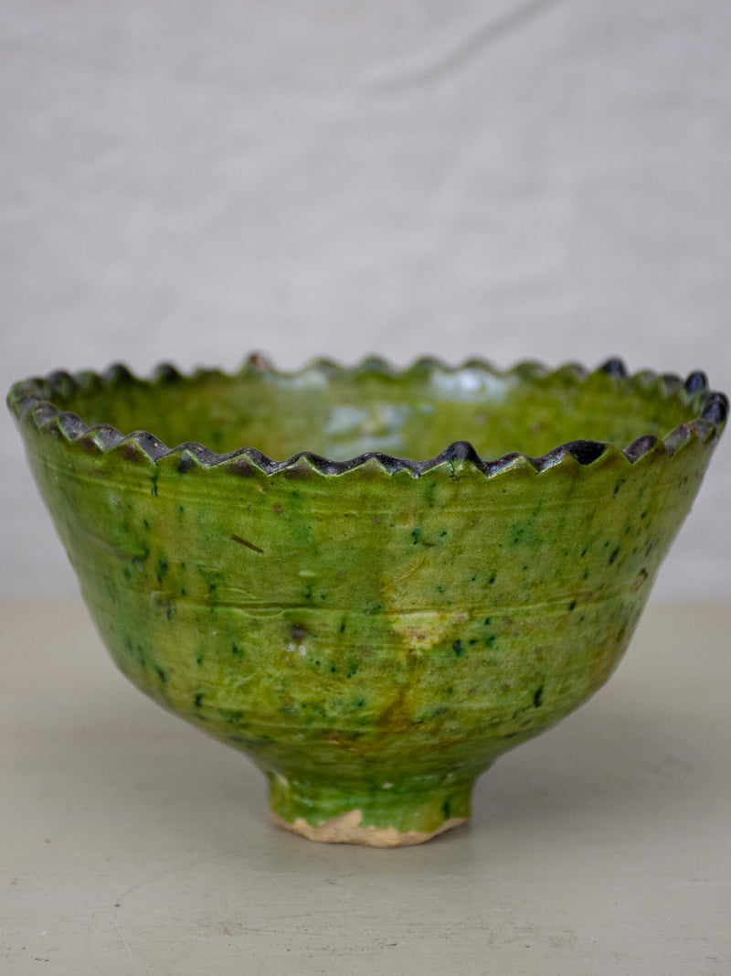 Antique French nut bowl with green glaze