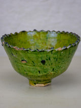 Antique French nut bowl with green glaze