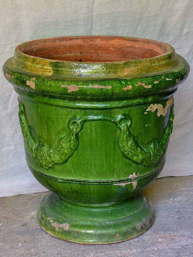 Large French garden urn with Green glaze from St John De Fos - three available 25¼"