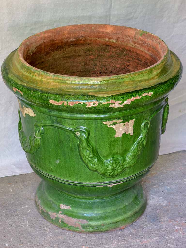 Large French garden urn with Green glaze from St John De Fos - three available 25¼"