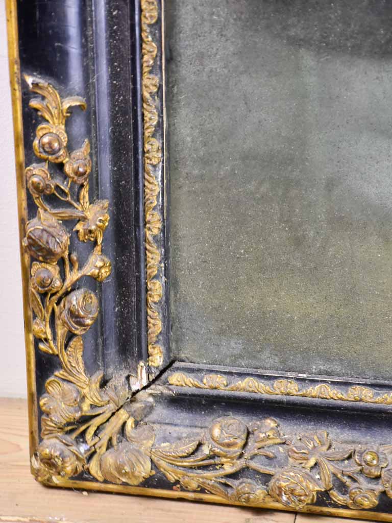 19th-century French mirror with black and gold frame 25½" x 30¾"