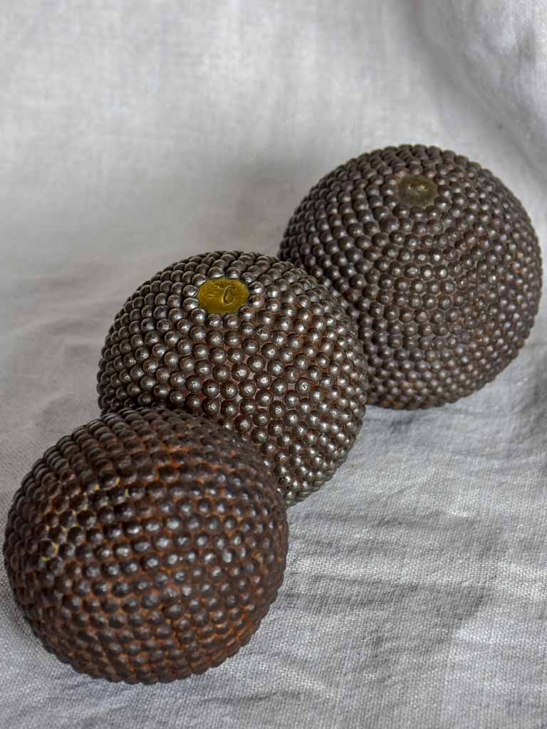 Collection of three antique French petanque balls