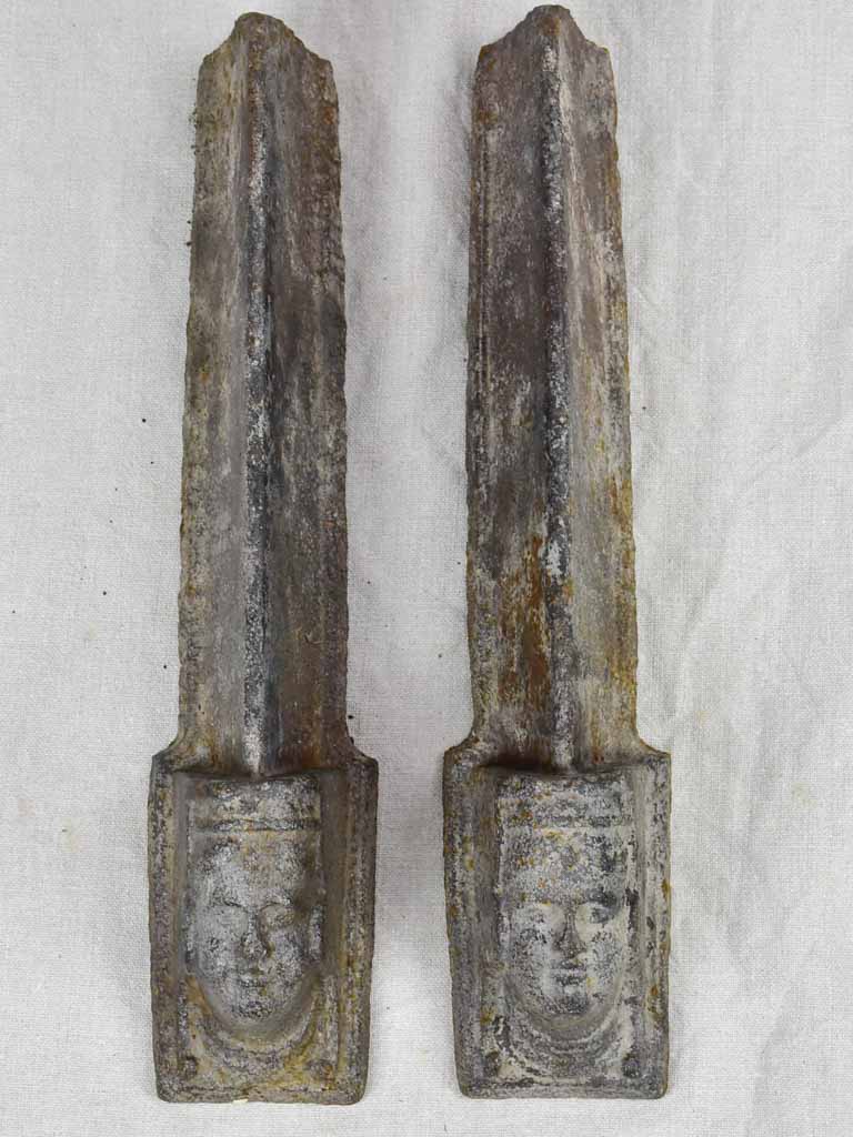 Pair of 18th Century French fireplace andirons with faces 17¾"