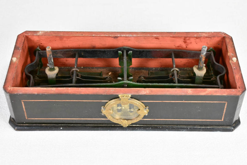 Set of antique French scales with marble top and weights 15¼"