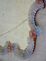 Antique Venetian mirror with pink glass flower frame 20" x  17¾"