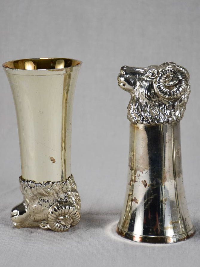 Set of four silver plate hunter's glasses - ram's heads