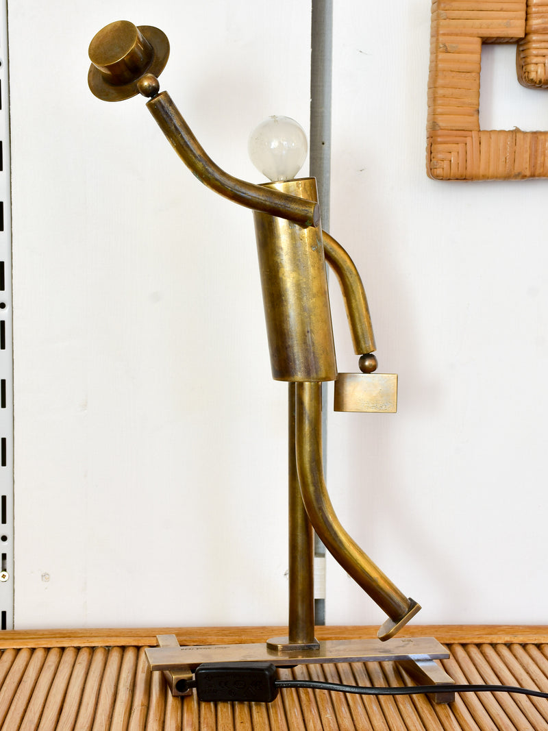 Vintage bronze lamp - walking man sculpture
