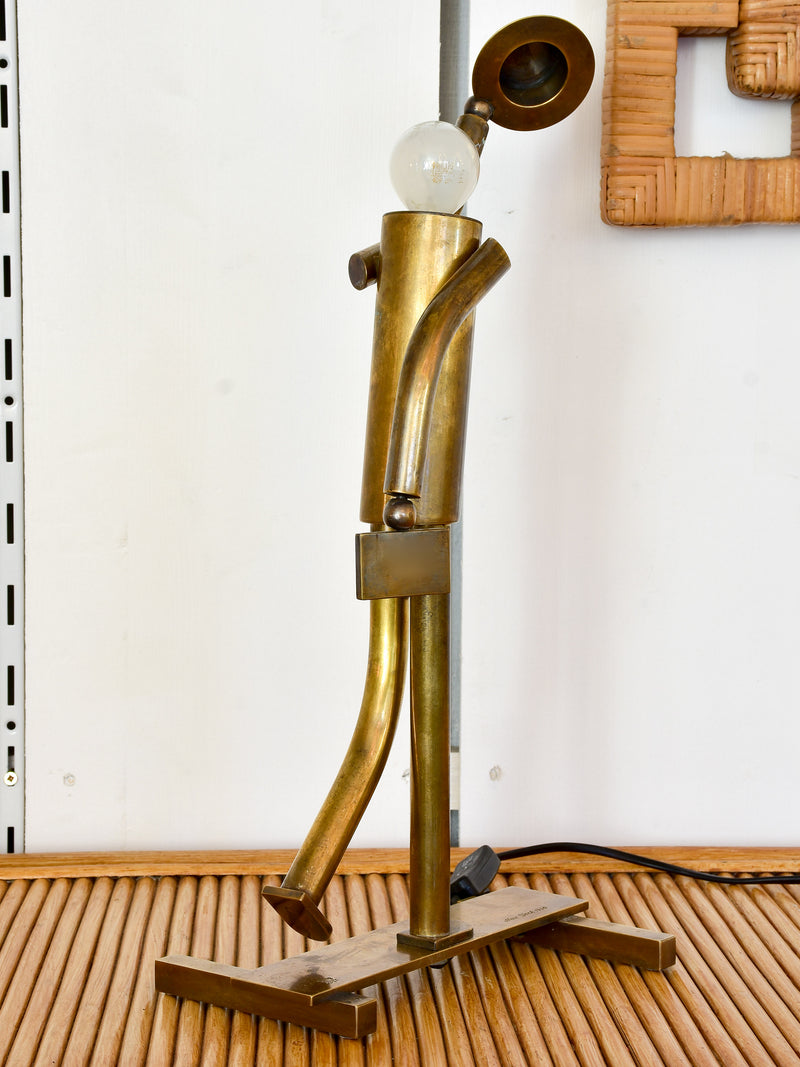 Vintage bronze lamp - walking man sculpture
