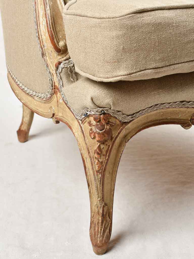 Linen upholstered bedroom bergère armchair