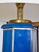 Pair of vintage Italian table lamps with hexagonal blue base