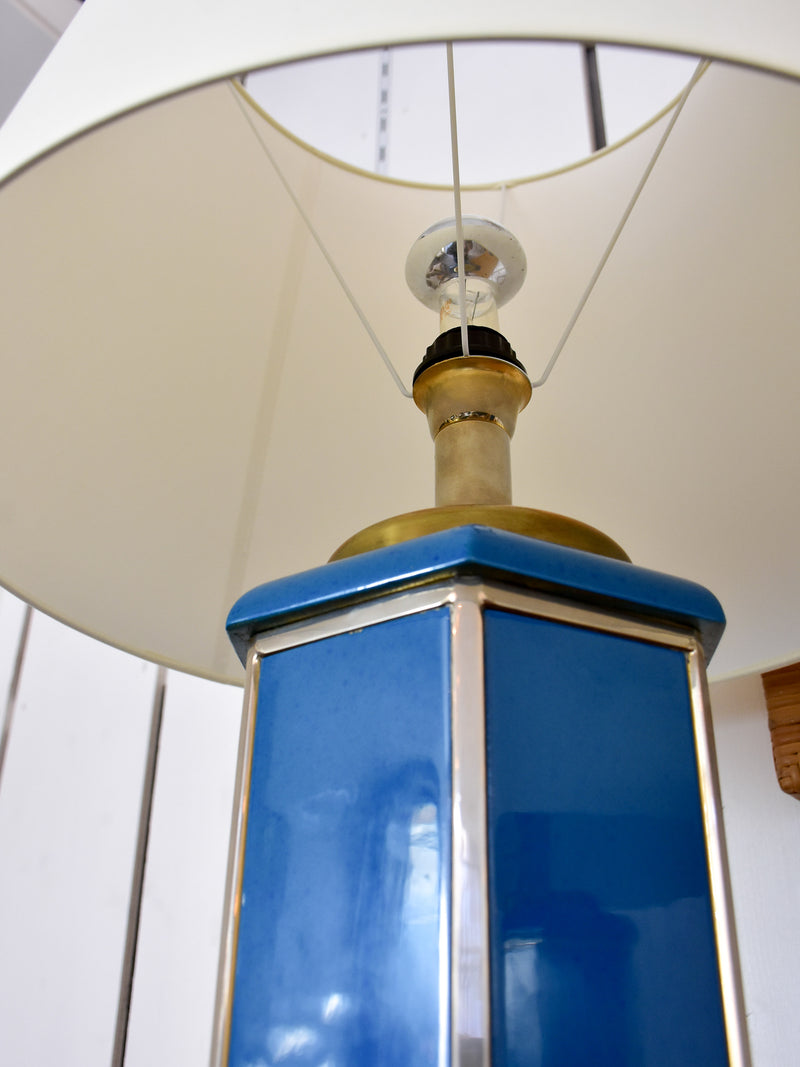Pair of vintage Italian table lamps with hexagonal blue base