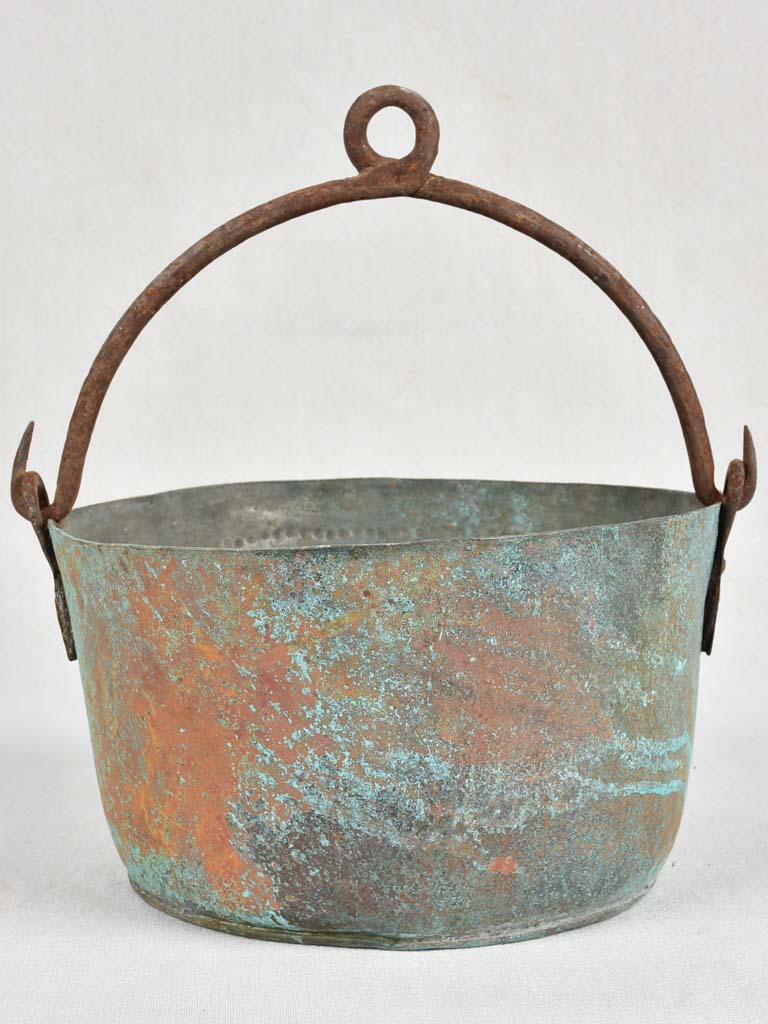 Medium copper pot with blue patina - late 19th century 9½"