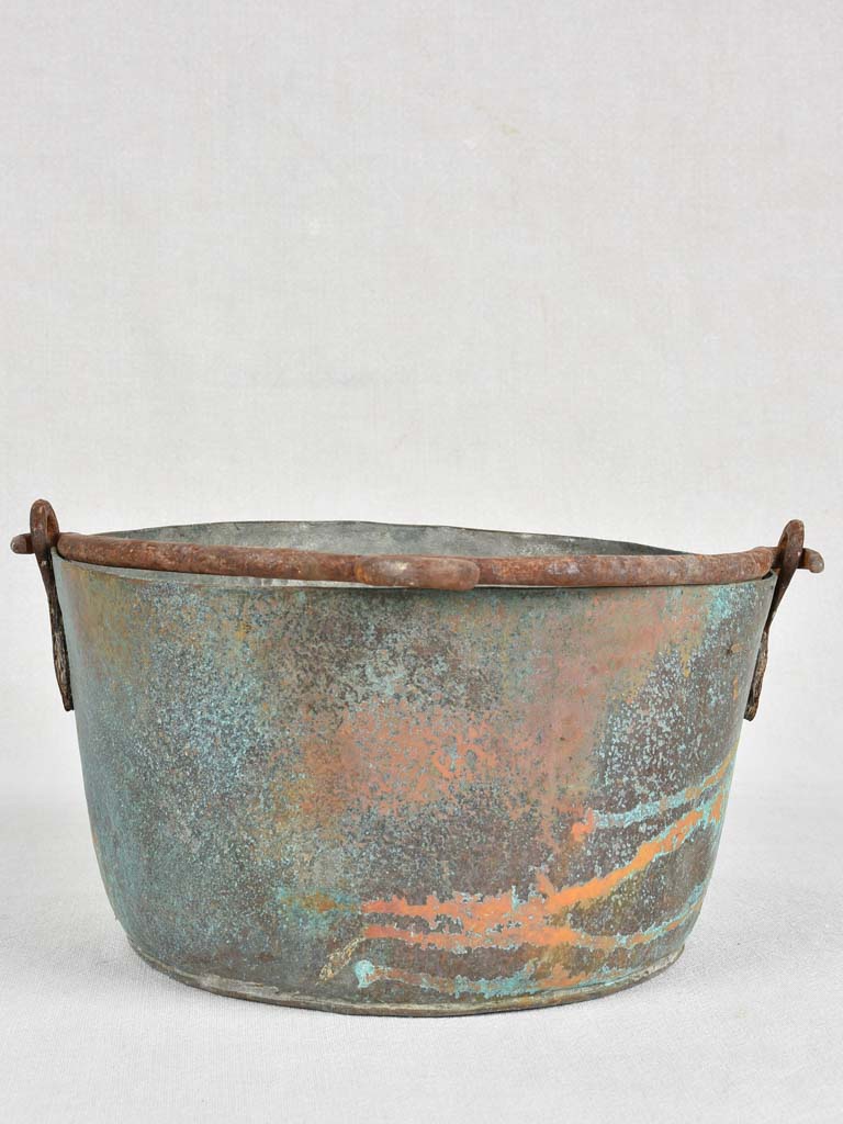 Medium copper pot with blue patina - late 19th century 9½"