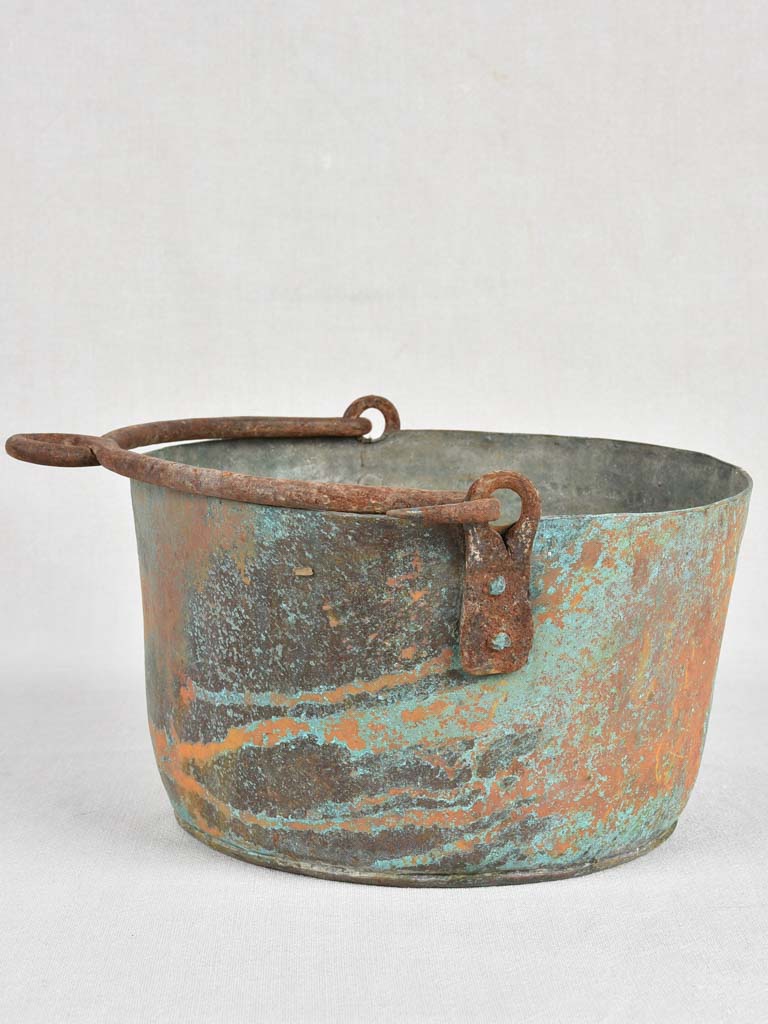 Medium copper pot with blue patina - late 19th century 9½"