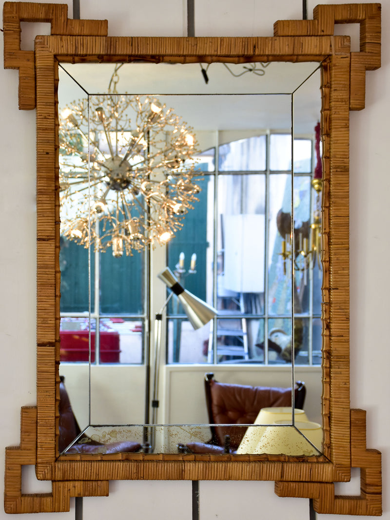 Vintage mirror with rattan and bamboo frame