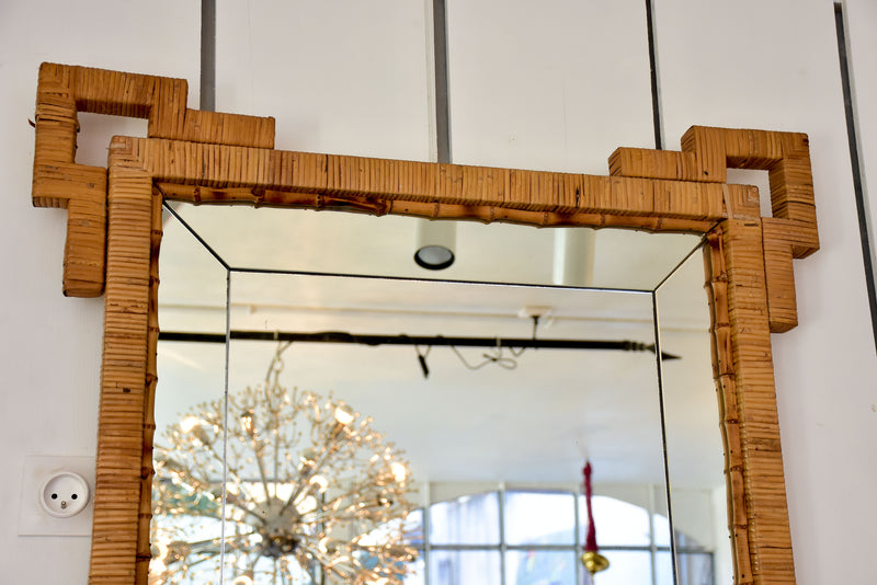 Vintage mirror with rattan and bamboo frame