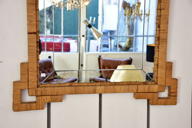 Vintage mirror with rattan and bamboo frame