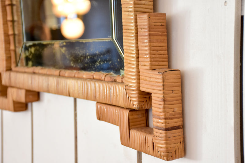 Vintage mirror with rattan and bamboo frame