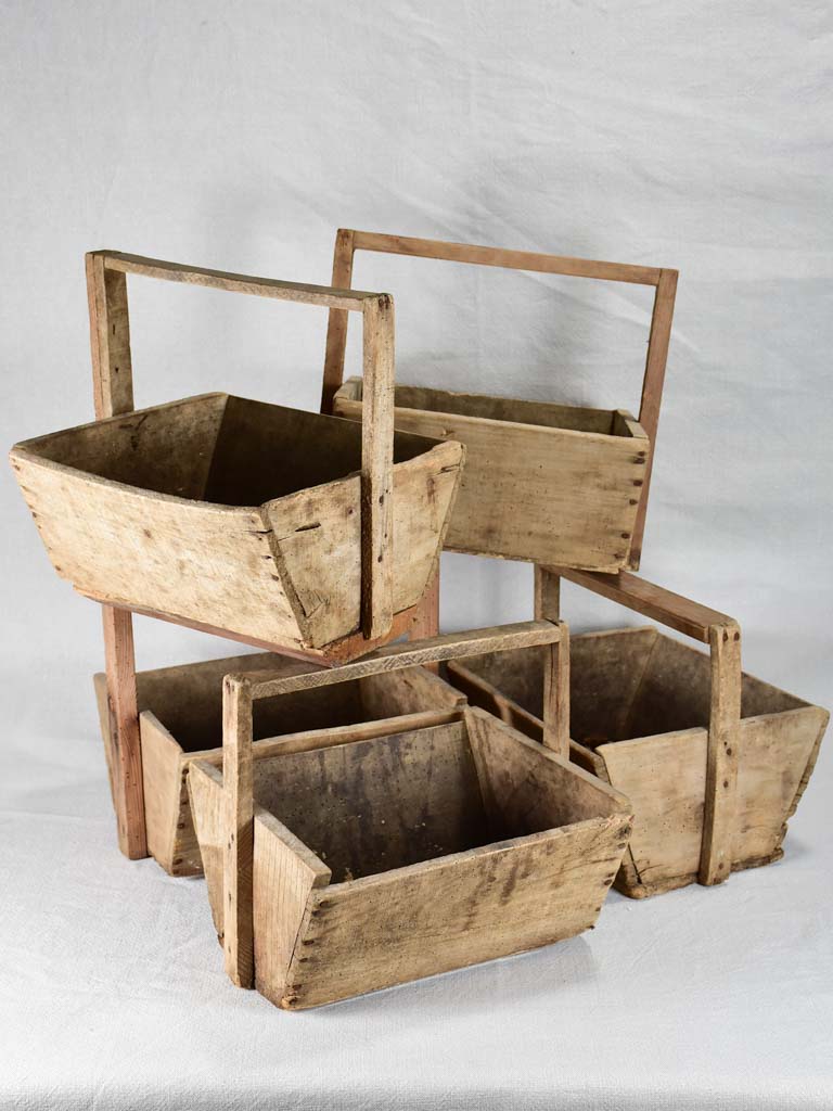 Collection of five French wooden harvest baskets
