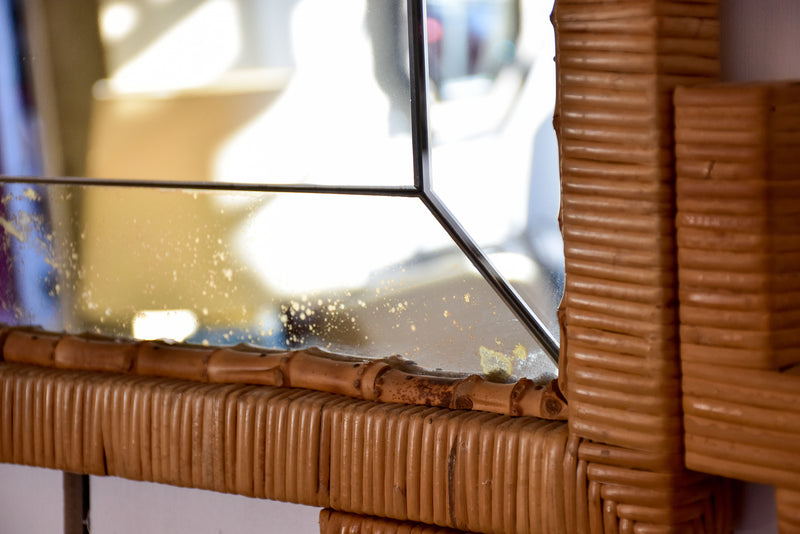 Vintage mirror with rattan and bamboo frame