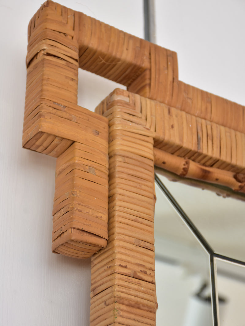 Vintage mirror with rattan and bamboo frame