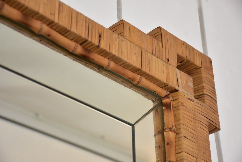 Vintage mirror with rattan and bamboo frame