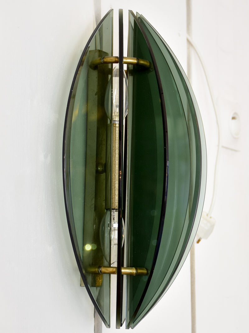 Pair of green / grey vintage Italian glass wall sconces