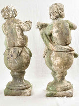 Pair of vintage French garden statues - angels playing flute & mandolin - 38½"