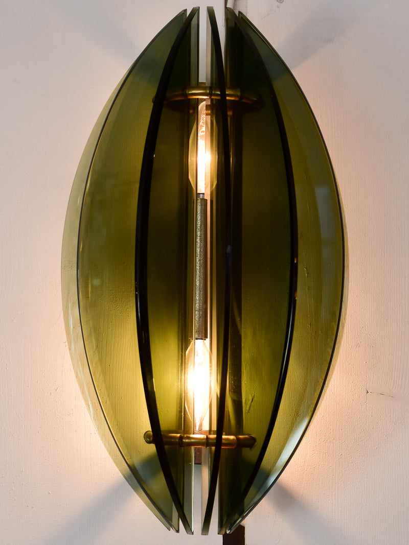 Pair of green / grey vintage Italian glass wall sconces