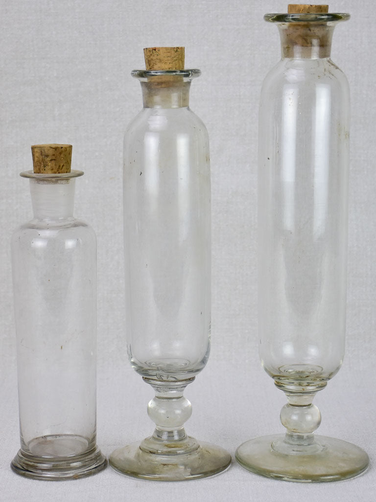 Three blown glass flasks from a pharmacy - 19th century