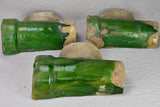 Three green-glazed clay roof gutter elements 12½"