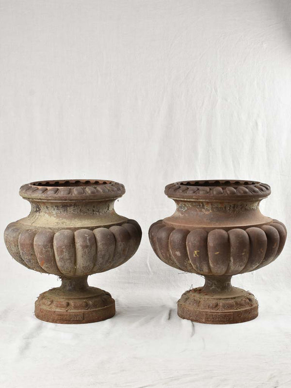Pair of cast iron Medici urns with brown patina - Corneau Alfred Charleville Paris - 18½"