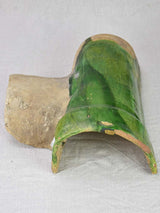 Three green-glazed clay roof gutter elements 12½"