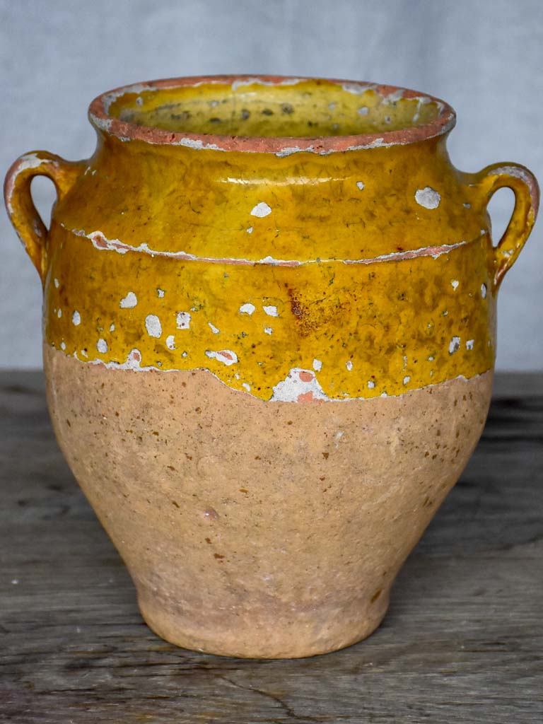 Antique French confit pot with orange glaze 8¼"