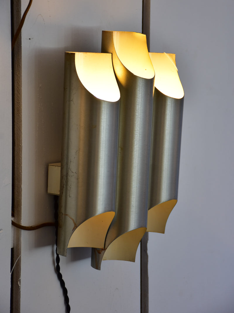 Pair of vintage brushed aluminium wall sconces