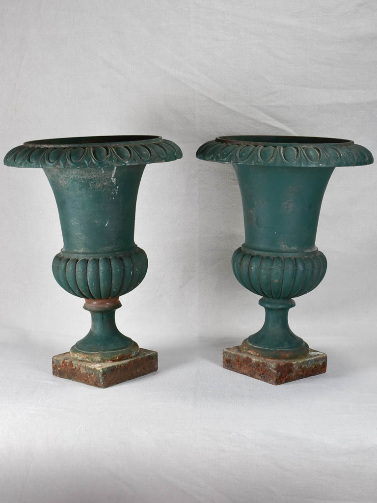 Pair of 19th century French Medici urns with green patina - 19¼"