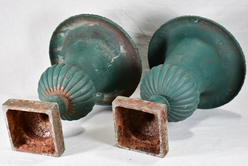 Pair of 19th century French Medici urns with green patina - 19¼"