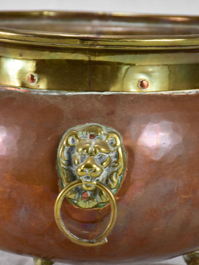 Nineteenth-Century Copper Cachepot with Lion Heads
