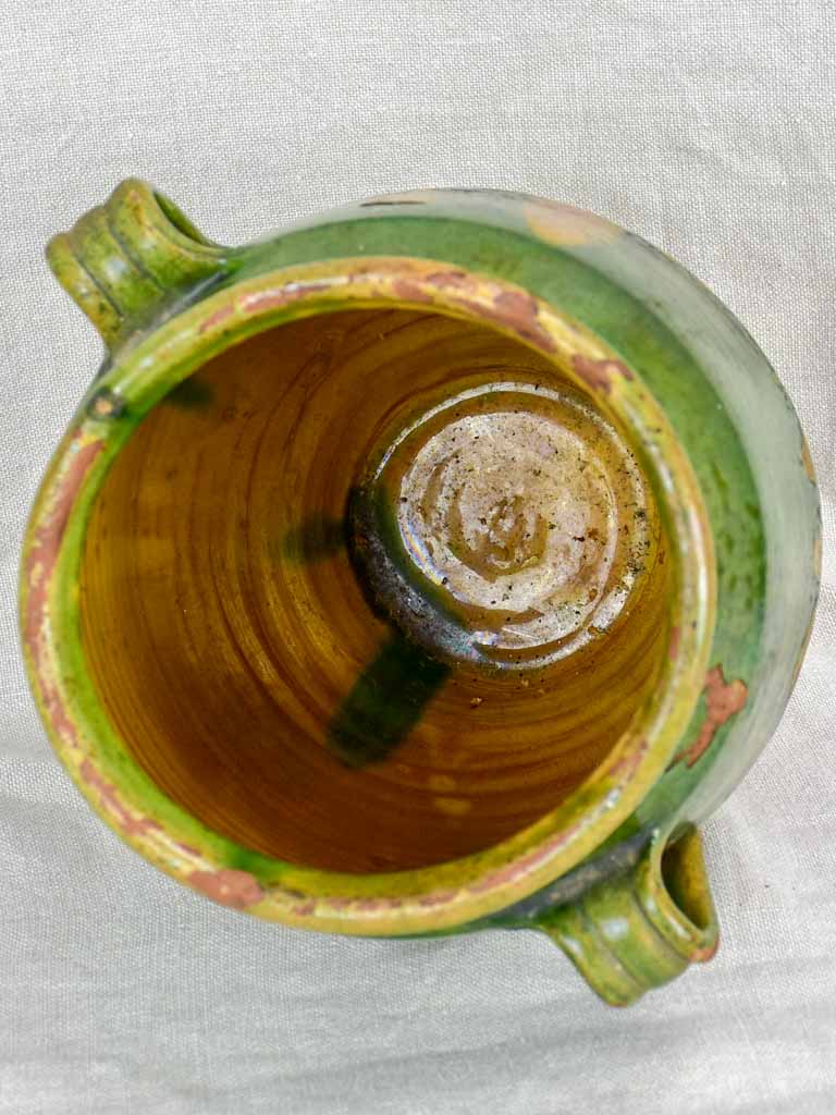 RESERVED MD 19th Century French confit pot with green glaze 9¾"